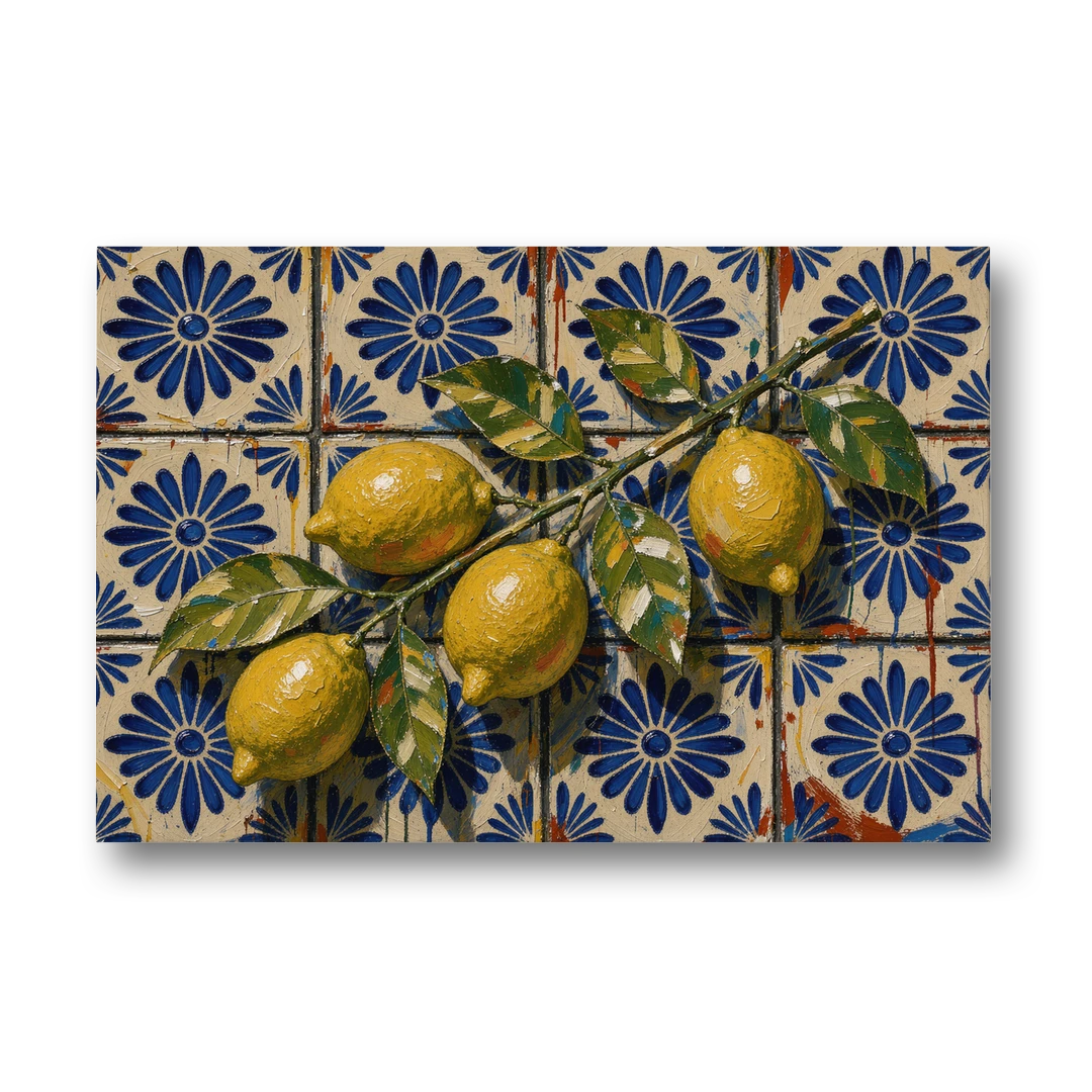 Talavera Wall Art with a Lemon Branch - Canvas Wall Art - Front
