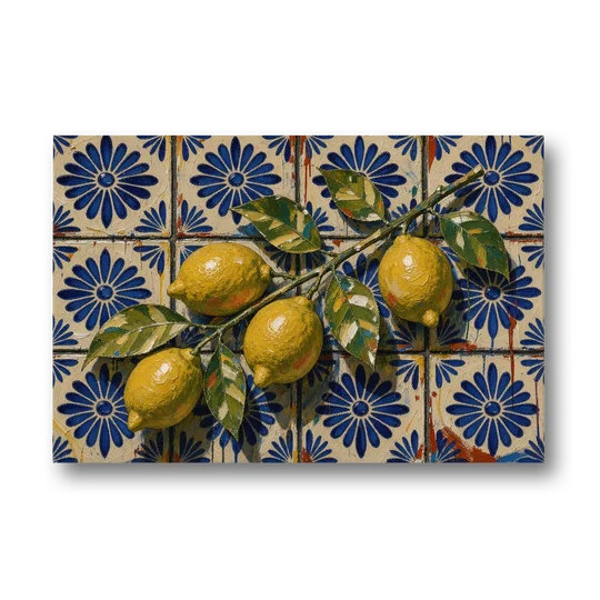 Talavera Wall Art with a Lemon Branch - Canvas Wall Art - Front