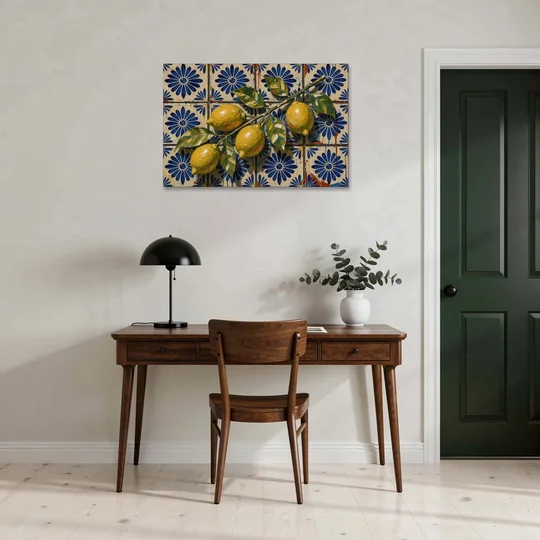 Talavera Wall Art with a Lemon Branch - Canvas Wall Art - Office - 36x24