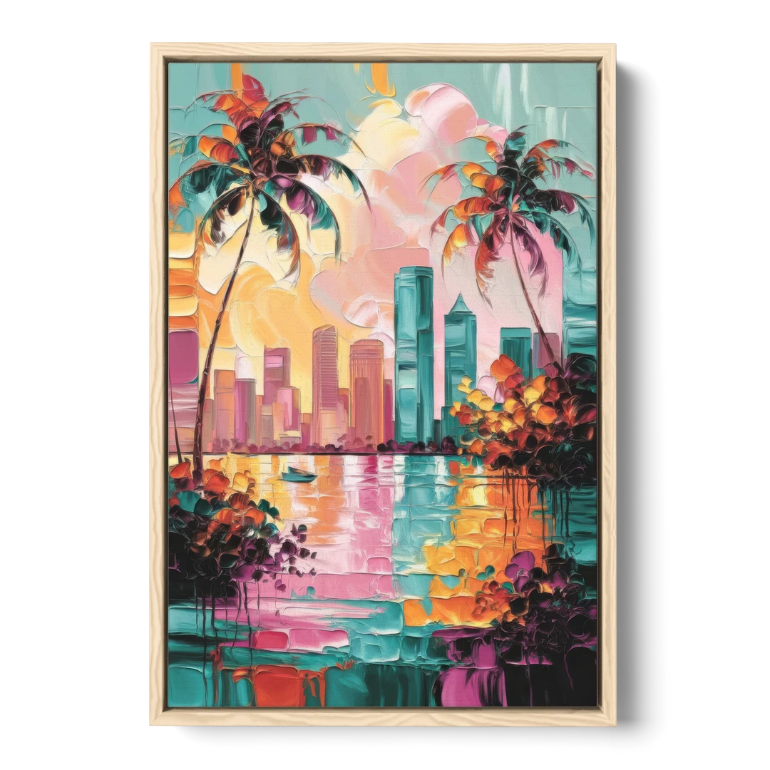 Tampa Bay Coastal Charm - Oak Framed Canvas Wall Art - Front