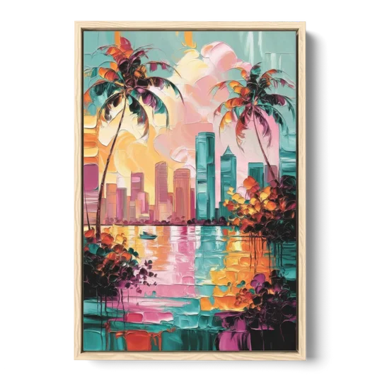 Tampa Bay Coastal Charm - Oak Framed Canvas Wall Art - Front