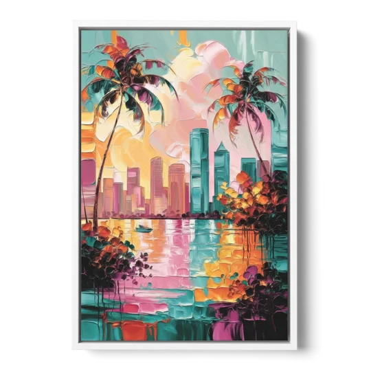 Tampa Bay Coastal Charm - White Framed Canvas Wall Art - Front