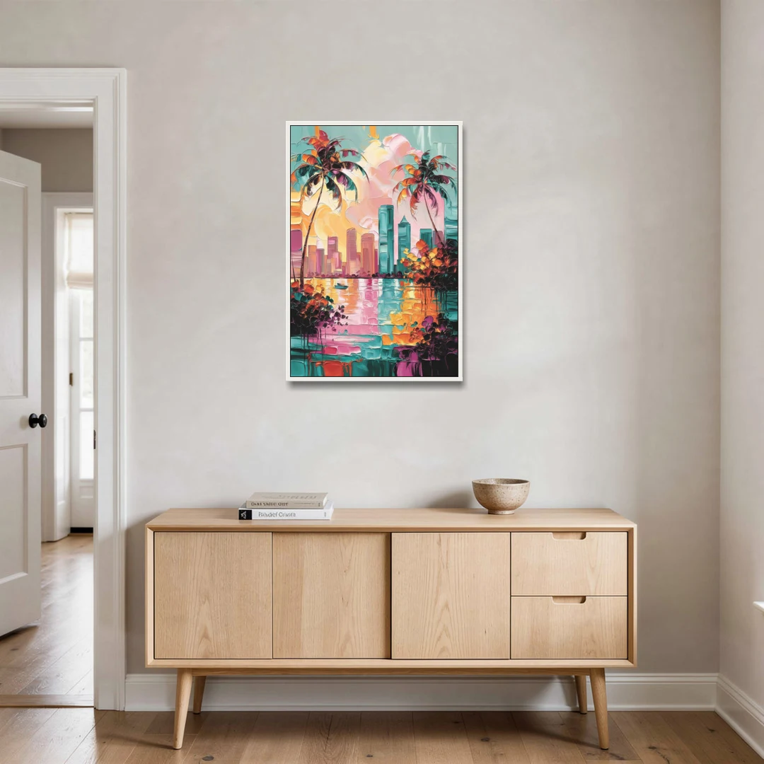 Tampa Bay Coastal Charm - White Framed Canvas Wall Art - Coffee Table - 24x36