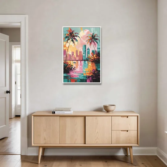 Tampa Bay Coastal Charm - White Framed Canvas Wall Art - Coffee Table - 24x36
