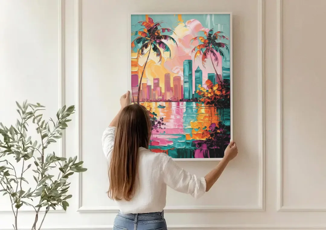 Tampa Bay Coastal Charm canvas wall art being hung on a paneled wall