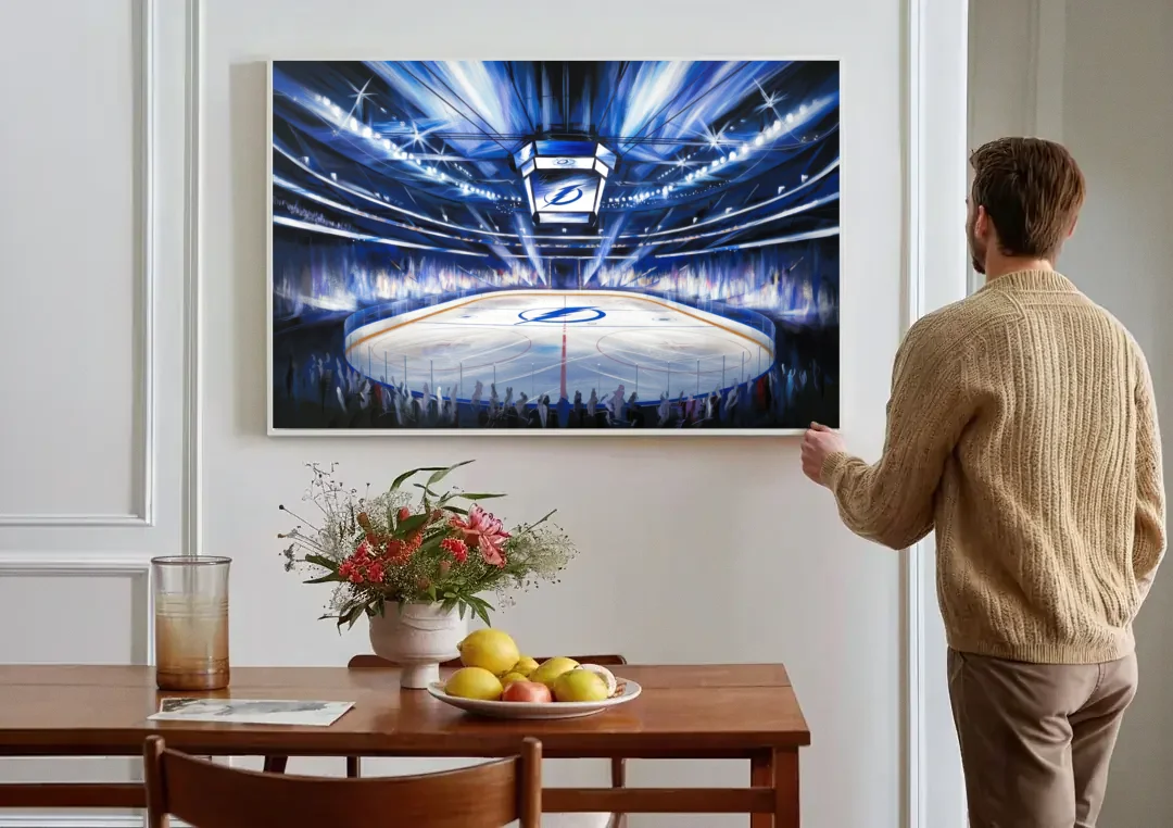 Tampa Bay Lightning Arena Lights canvas wall art above a dining table