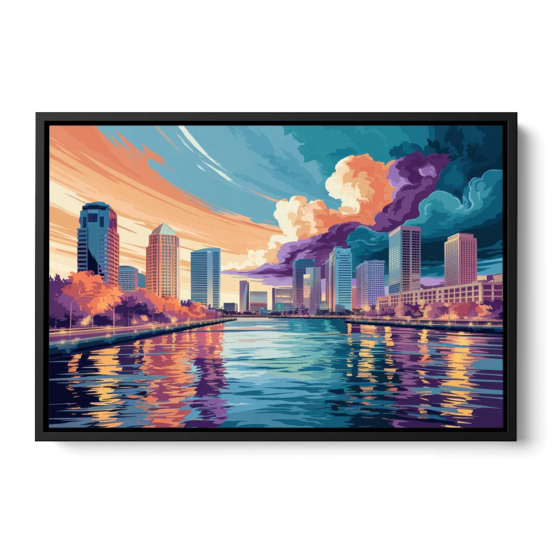 Tampa Bay Skyline Panorama - Black Framed Canvas Wall Art - Front