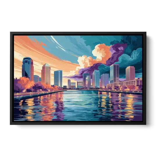 Tampa Bay Skyline Panorama - Black Framed Canvas Wall Art - Front
