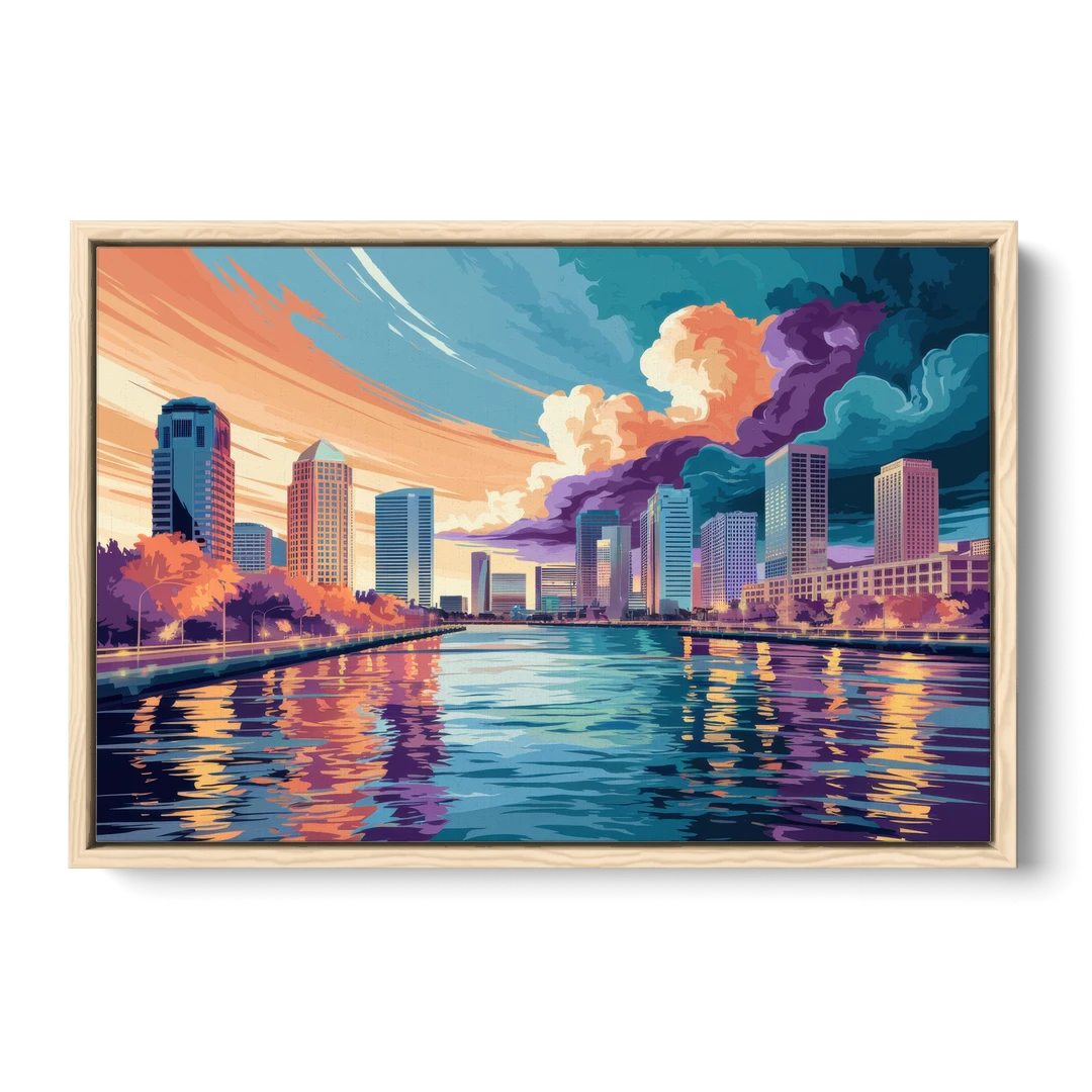 Tampa Bay Skyline Panorama - Oak Framed Canvas Wall Art - Front