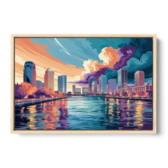 Tampa Bay Skyline Panorama - Oak Framed Canvas Wall Art - Front