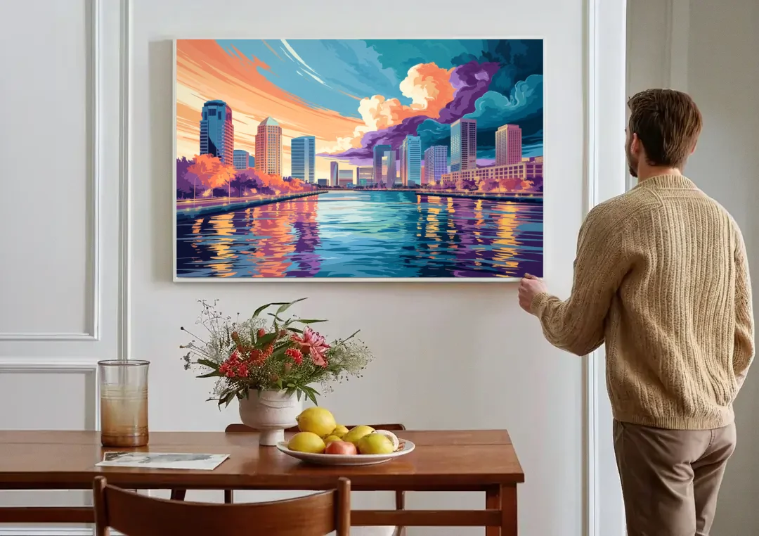 Tampa Bay Skyline Panorama canvas wall art above a dining table