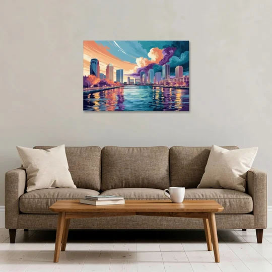 Tampa Bay Skyline Panorama - Canvas Wall Art - Sofa - 36x24