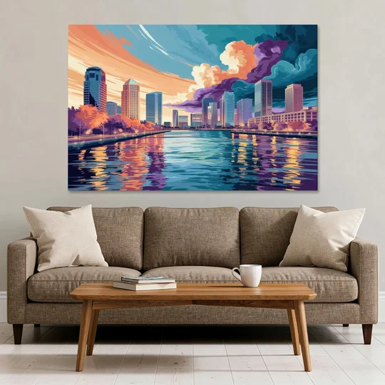 Tampa Bay Skyline Panorama - Canvas Wall Art - Sofa - 60x40