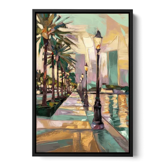Tampa Bayshore Boulevard Scene - Black Framed Canvas Wall Art - Front