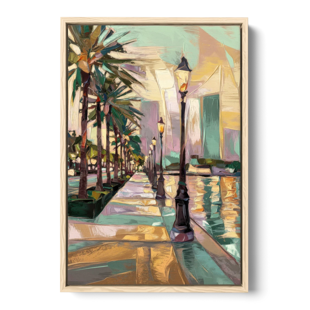 Tampa Bayshore Boulevard Scene - Oak Framed Canvas Wall Art - Front