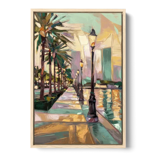 Tampa Bayshore Boulevard Scene - Oak Framed Canvas Wall Art - Front