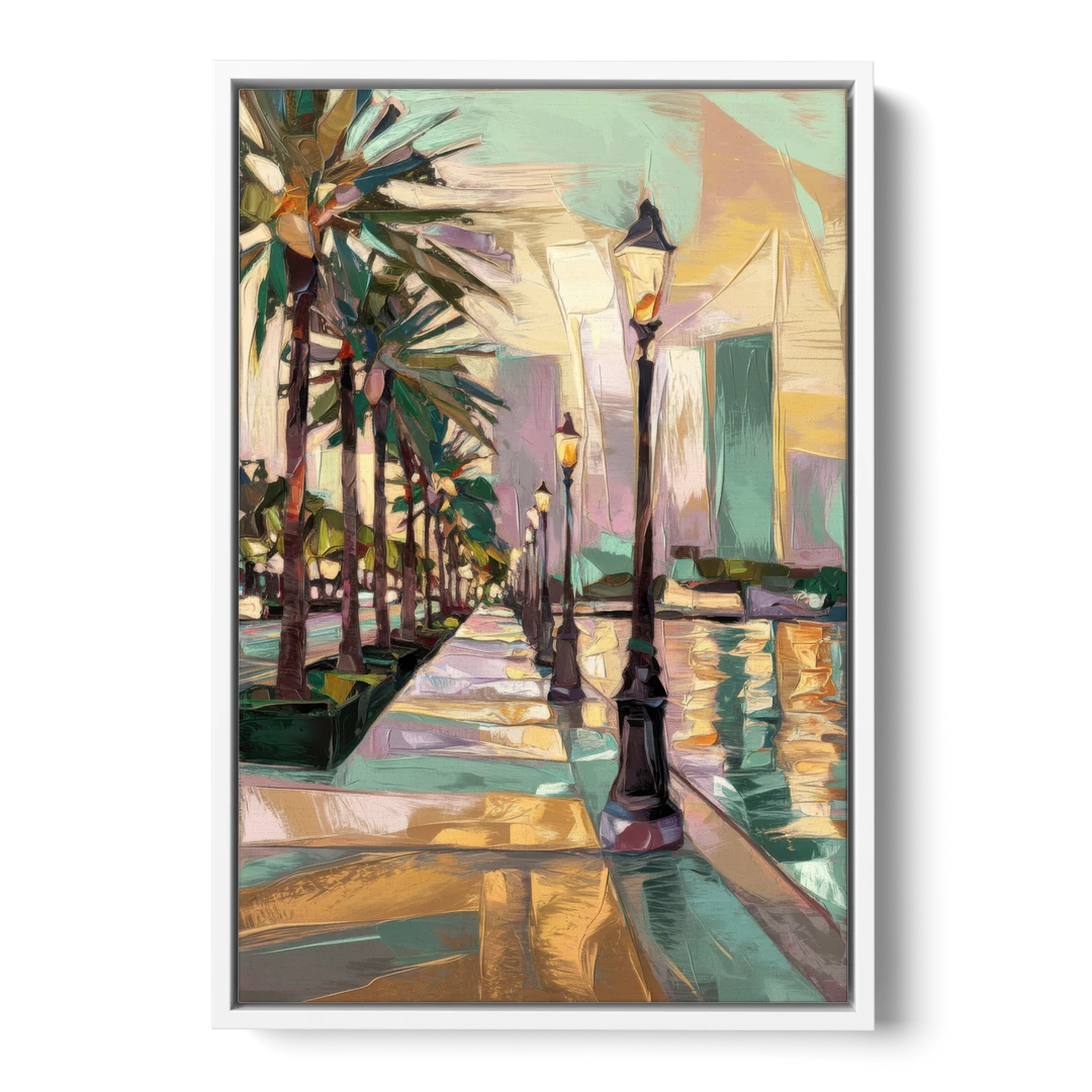 Tampa Bayshore Boulevard Scene - White Framed Canvas Wall Art - Front