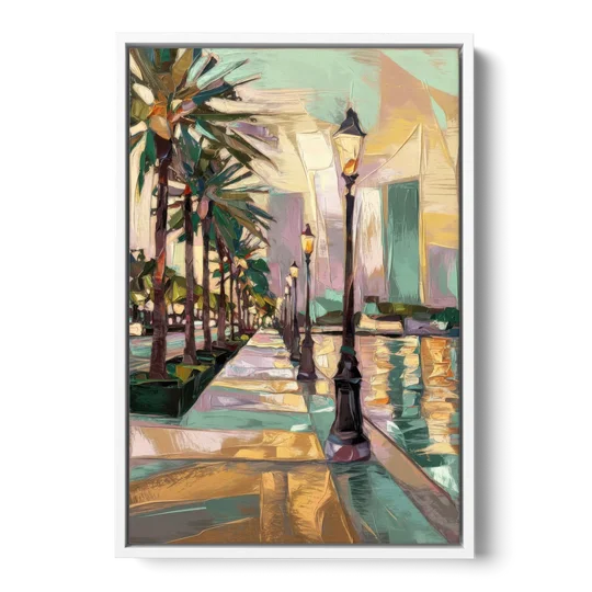 Tampa Bayshore Boulevard Scene - White Framed Canvas Wall Art - Front