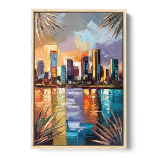 Tampa Downtown Harbor - Oak Framed Canvas Wall Art - Front