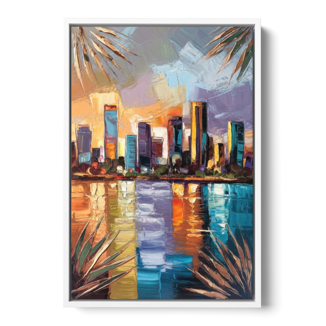 Tampa Downtown Harbor - White Framed Canvas Wall Art - Front
