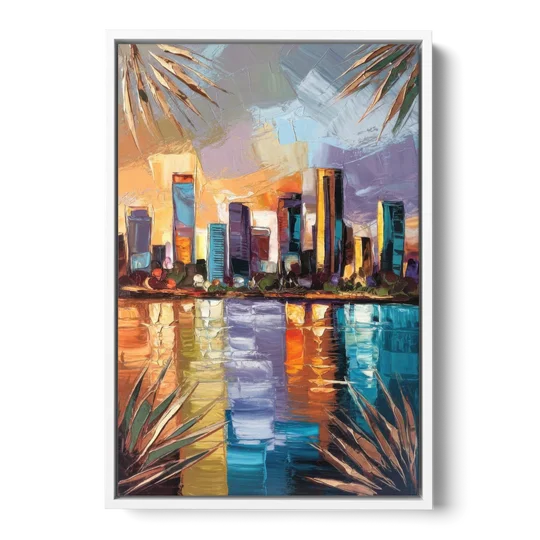 Tampa Downtown Harbor - White Framed Canvas Wall Art - Front