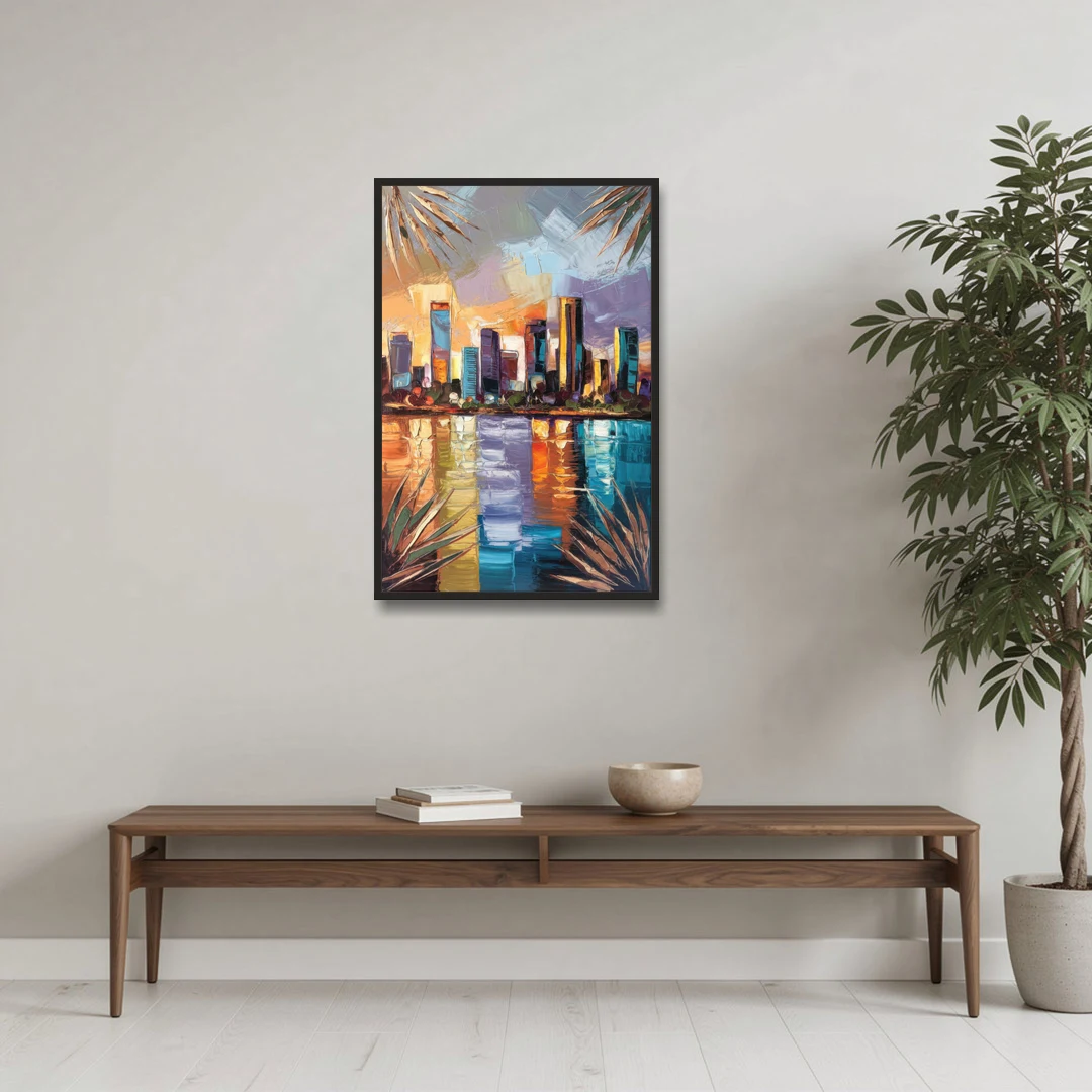 Tampa Downtown Harbor - Black Framed Canvas Wall Art - Coffee Table - 24x36