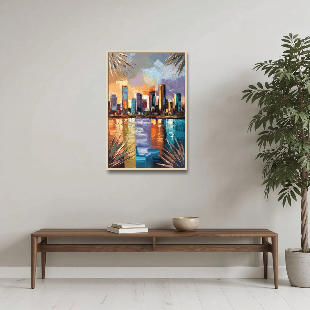 Tampa Downtown Harbor - Oak Framed Canvas Wall Art - Coffee Table - 24x36