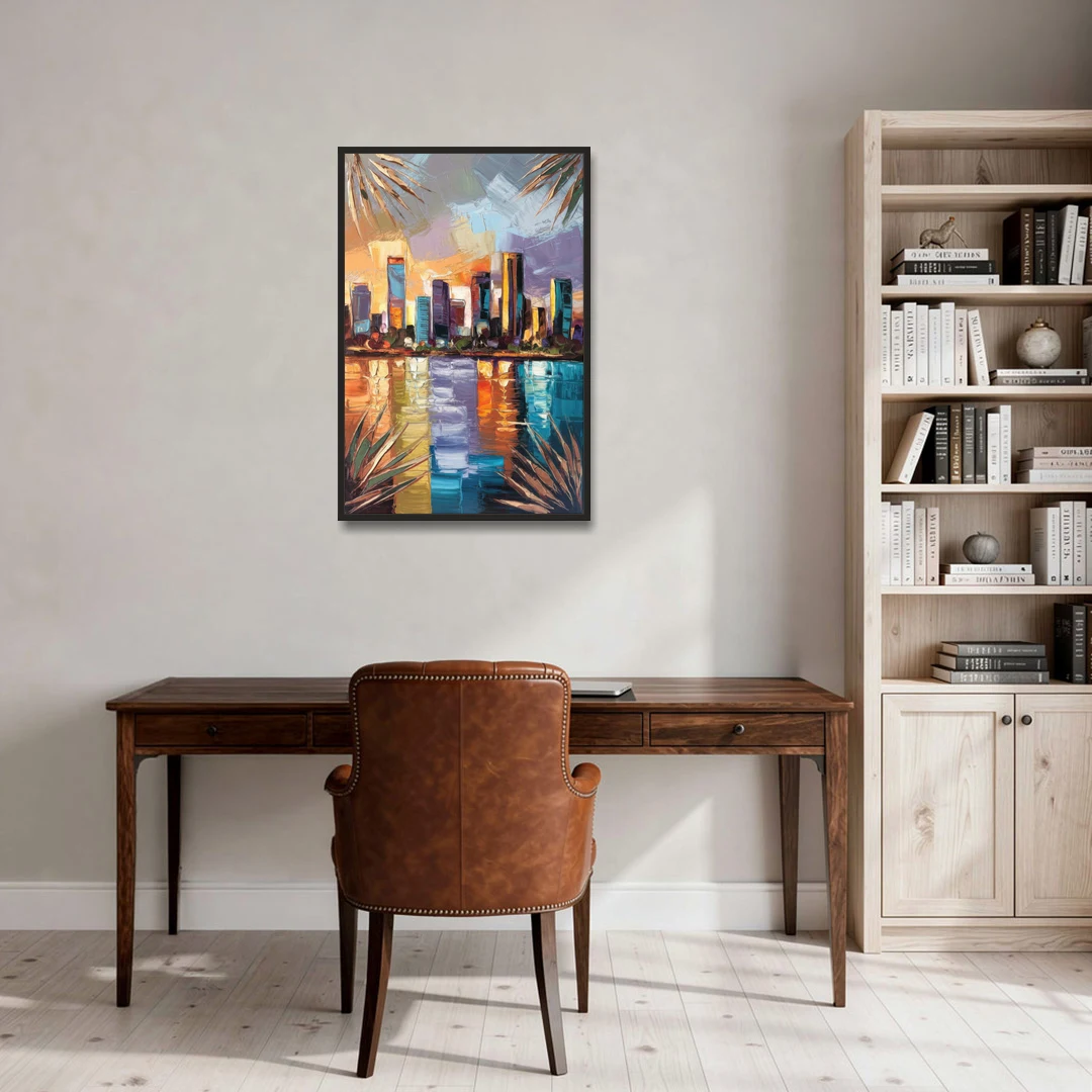 Tampa Downtown Harbor - Black Framed Canvas Wall Art - Office - 24x36