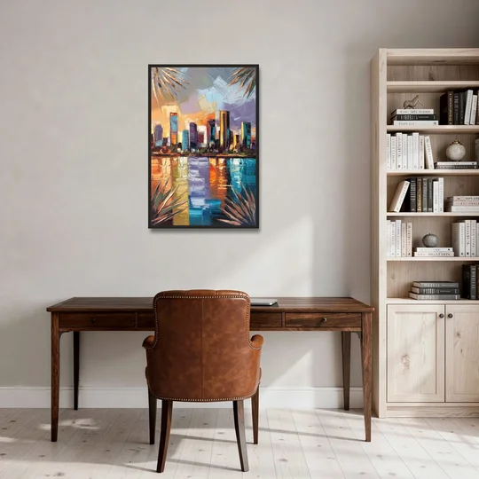 Tampa Downtown Harbor - Black Framed Canvas Wall Art - Office - 24x36