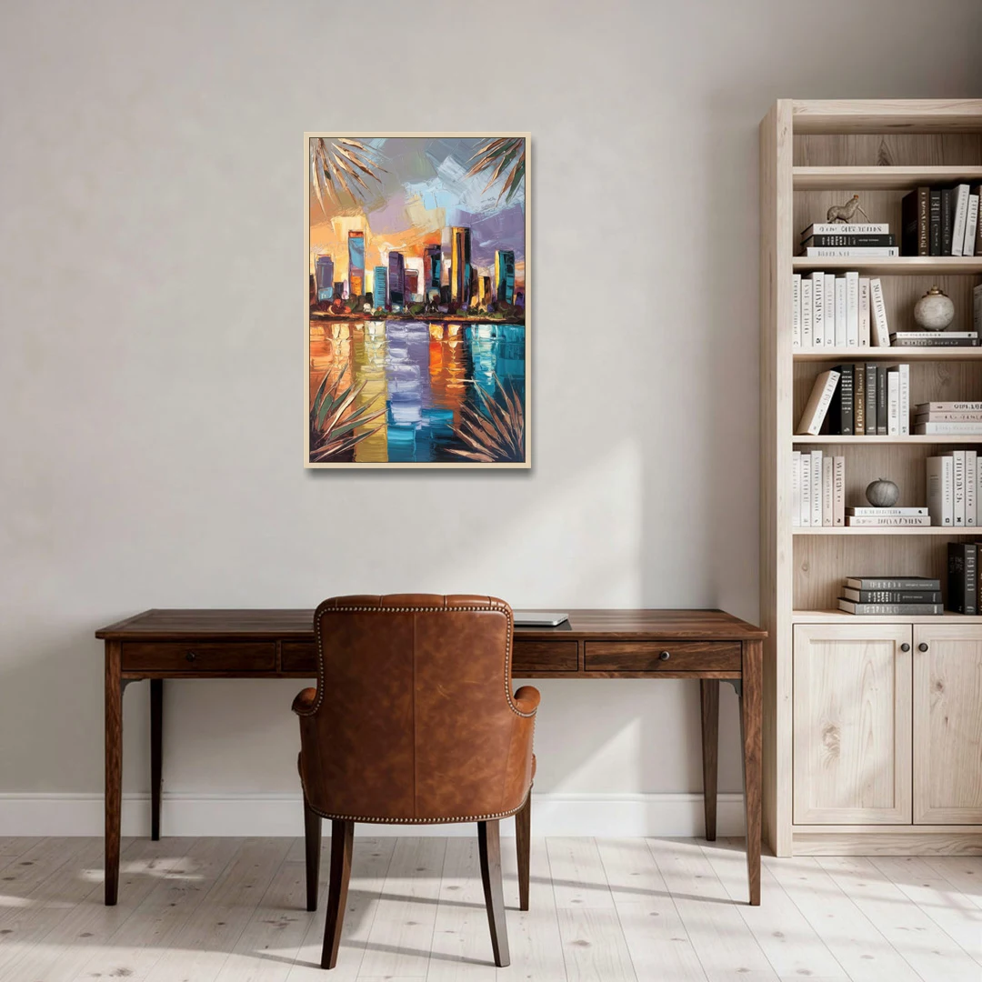 Tampa Downtown Harbor - Oak Framed Canvas Wall Art - Office - 24x36