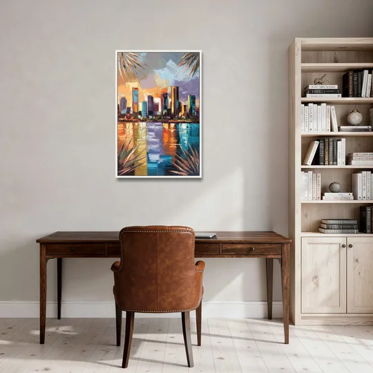 Tampa Downtown Harbor - White Framed Canvas Wall Art - Office - 24x36