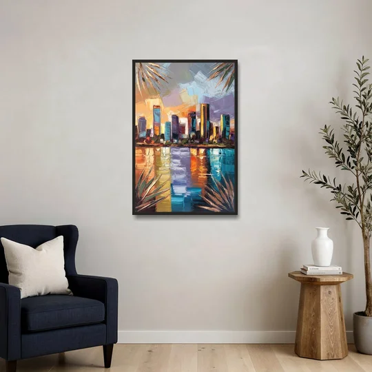 Tampa Downtown Harbor - Black Framed Canvas Wall Art - Sofa - 24x36