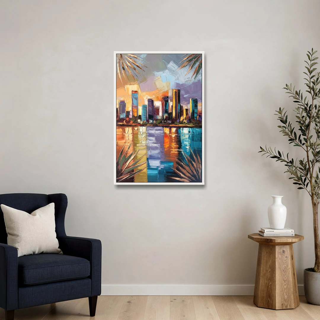 Tampa Downtown Harbor - White Framed Canvas Wall Art - Sofa - 24x36
