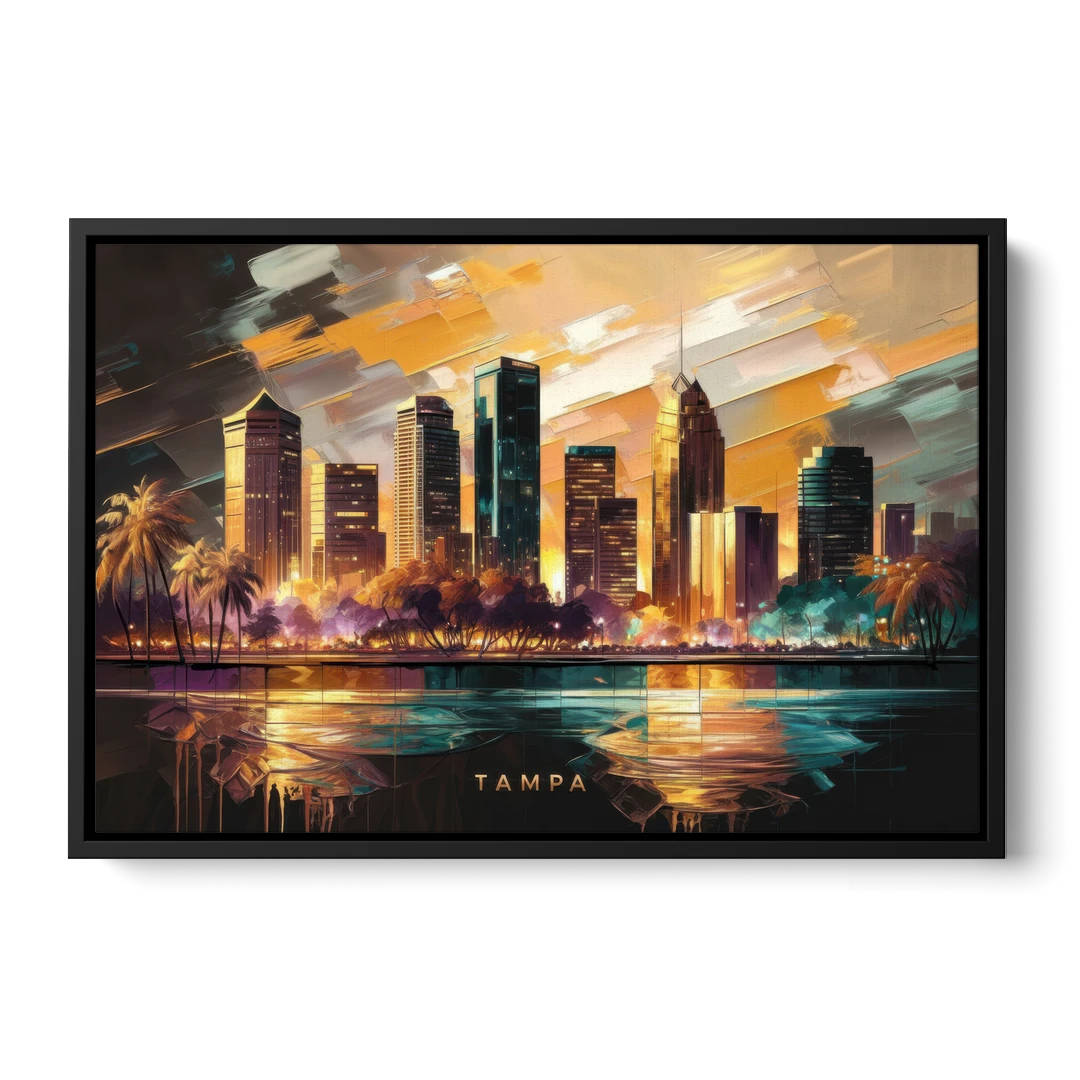 Tampa Modern Downtown View - Black Framed Canvas Wall Art - Front