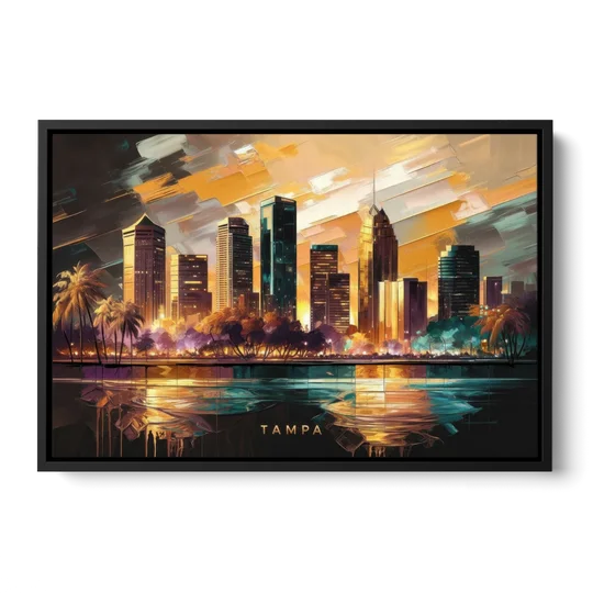 Tampa Modern Downtown View - Black Framed Canvas Wall Art - Front
