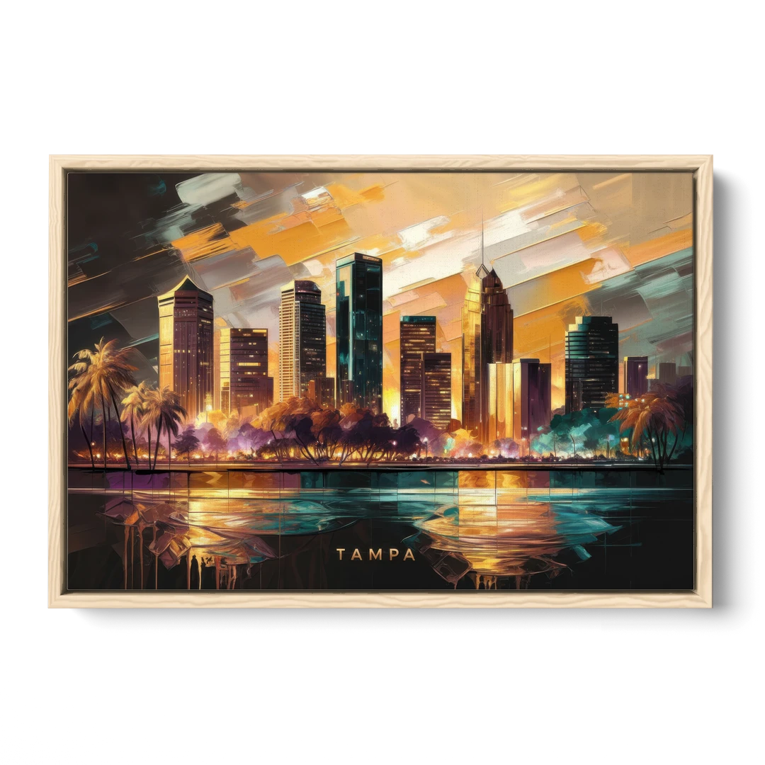 Tampa Modern Downtown View - Oak Framed Canvas Wall Art - Front