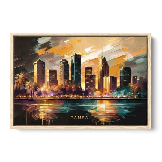 Tampa Modern Downtown View - Oak Framed Canvas Wall Art - Front