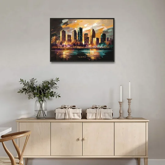 Tampa Modern Downtown View - Black Framed Canvas Wall Art - Coffee Table - 36x24