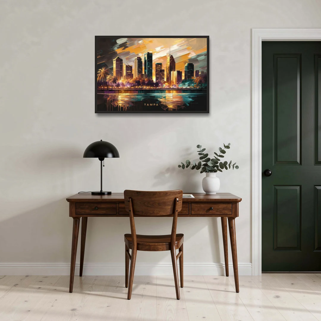 Tampa Modern Downtown View - Black Framed Canvas Wall Art - Office - 36x24
