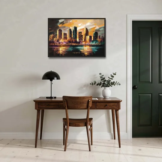 Tampa Modern Downtown View - Black Framed Canvas Wall Art - Office - 36x24