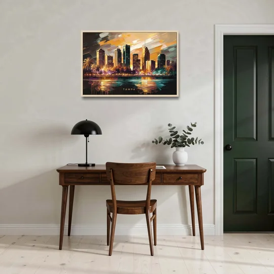 Tampa Modern Downtown View - Oak Framed Canvas Wall Art - Office - 36x24