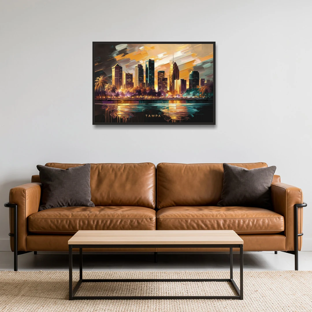 Tampa Modern Downtown View - Black Framed Canvas Wall Art - Sofa - 36x24