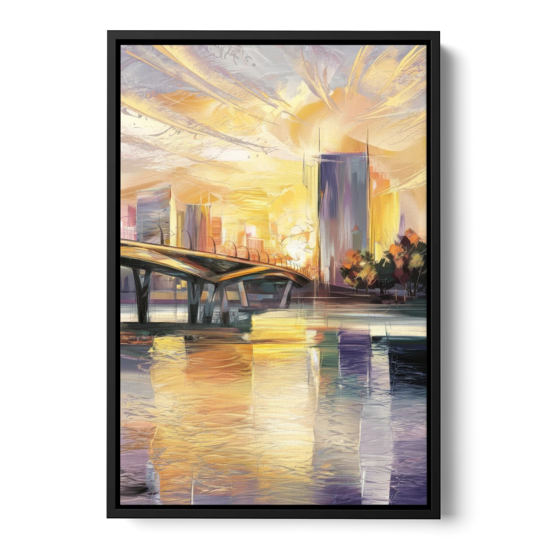 Tampa Riverwalk Sunrise - Black Framed Canvas Wall Art - Front