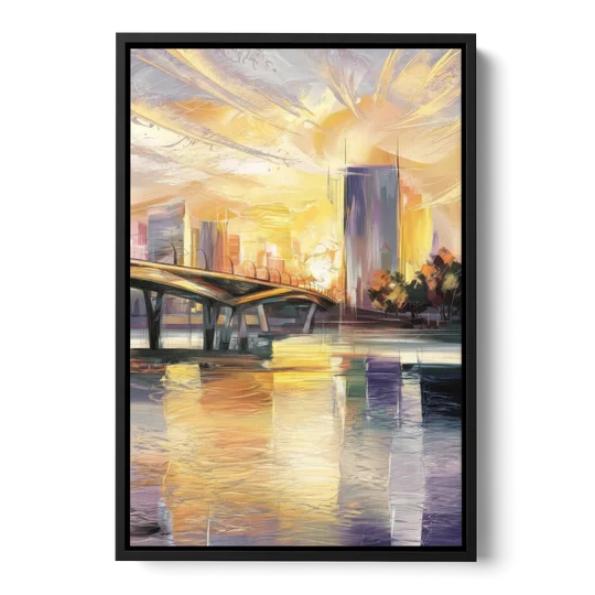 Tampa Riverwalk Sunrise - Black Framed Canvas Wall Art - Front