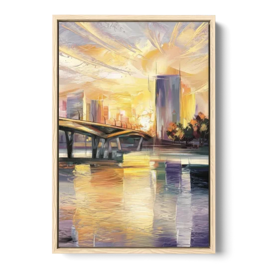 Tampa Riverwalk Sunrise - Oak Framed Canvas Wall Art - Front