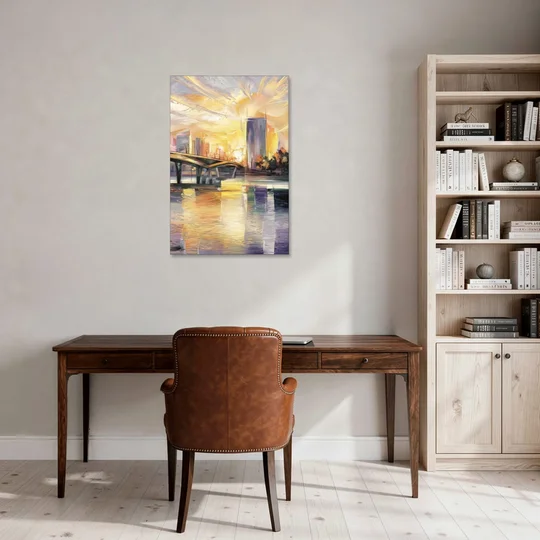 Tampa Riverwalk Sunrise - Canvas Wall Art - Office - 24x36