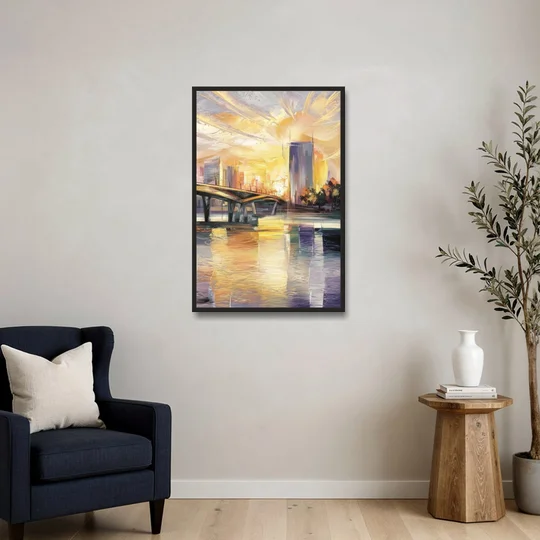 Tampa Riverwalk Sunrise - Black Framed Canvas Wall Art - Sofa - 24x36