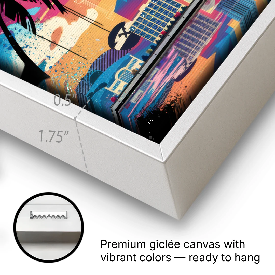 Tampa Urban Street Art Vibes - White Framed Canvas Wall Art - Gallery Wrap Corner
