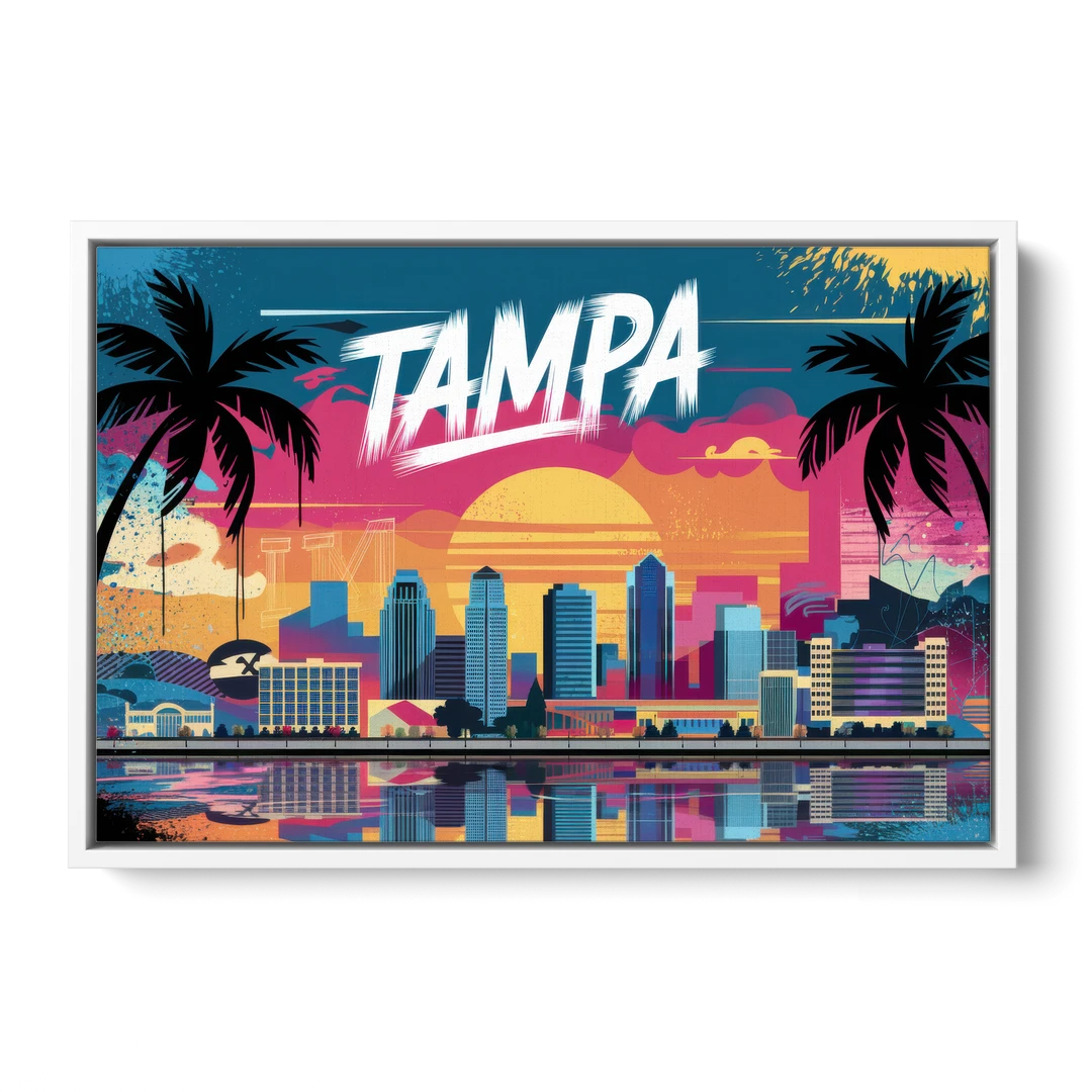 Tampa Urban Street Art Vibes - White Framed Canvas Wall Art - Front