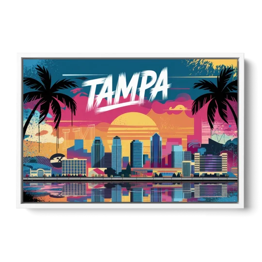 Tampa Urban Street Art Vibes - White Framed Canvas Wall Art - Front
